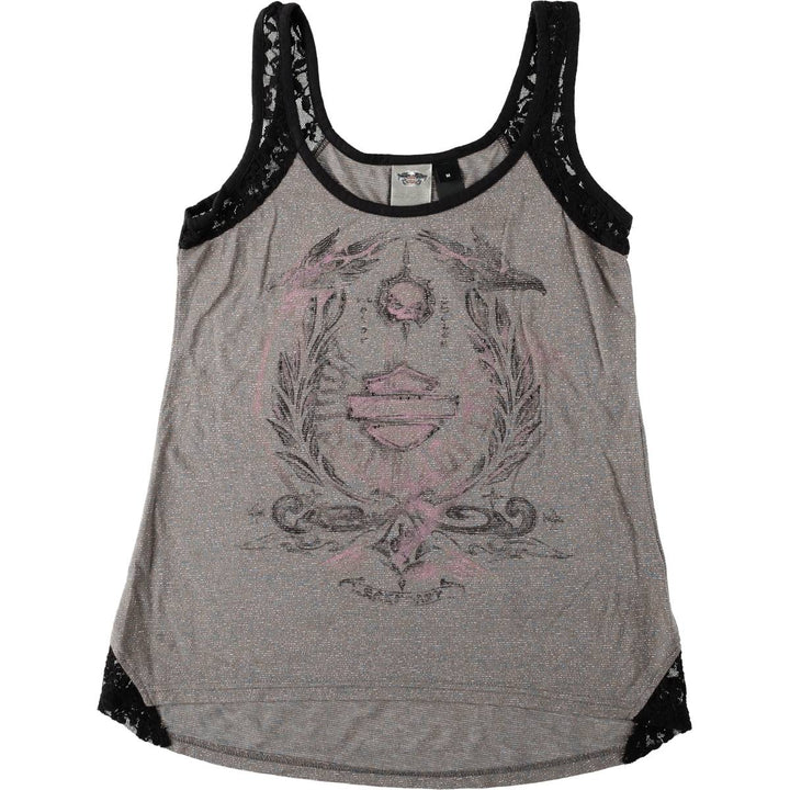 Harley-Davidson Skull Pattern Rhinestone Motorcycle Tank Top, Women's Size M (approx.) unclear gray type Vintage Second Hand