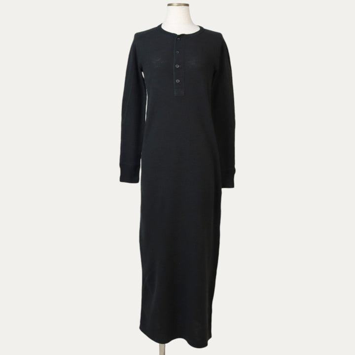 Ralph Lauren POLO RALPH LAUREN Thermal Long Henley Neck Long Sleeve Dress (Women's Size XS) cotton black type Vintage Second Hand