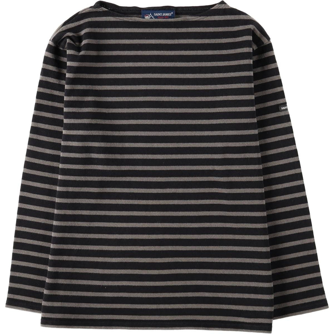 Saint James striped boat neck long-sleeved T-shirt, made in France, women's size S equivalent. cotton gray type Vintage Second Hand