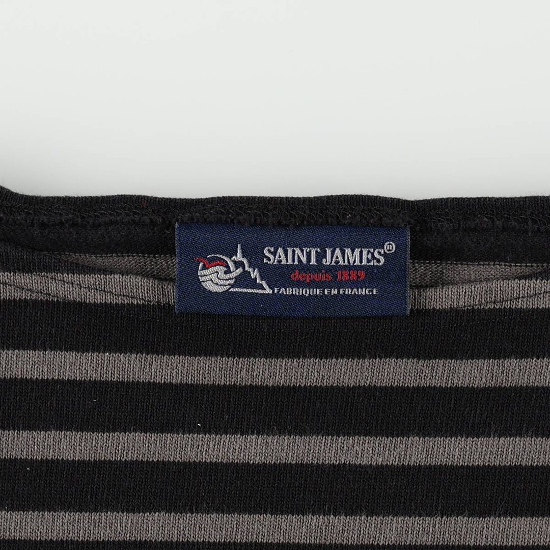 Saint James striped boat neck long-sleeved T-shirt, made in France, women's size S equivalent. cotton gray type Vintage Second Hand
