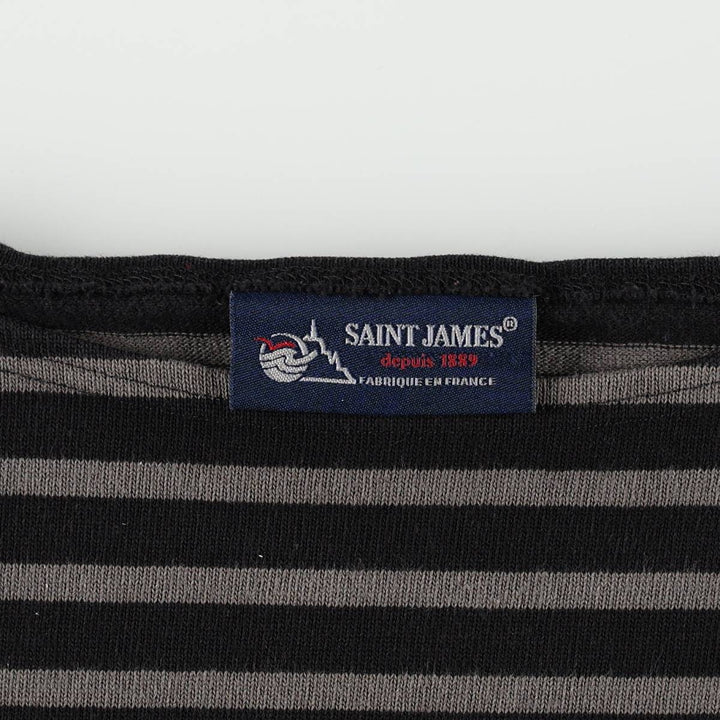 Saint James striped boat neck long-sleeved T-shirt, made in France, women's size S equivalent. cotton gray type Vintage Second Hand