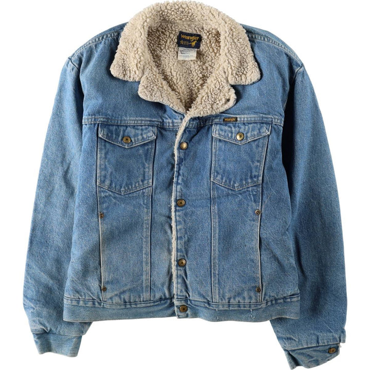 1970'S Wrangler Padded Denim Boa Jacket, Made in USA, Men's Size L (Equivalent), Vintage cotton blue type Vintage Second Hand
