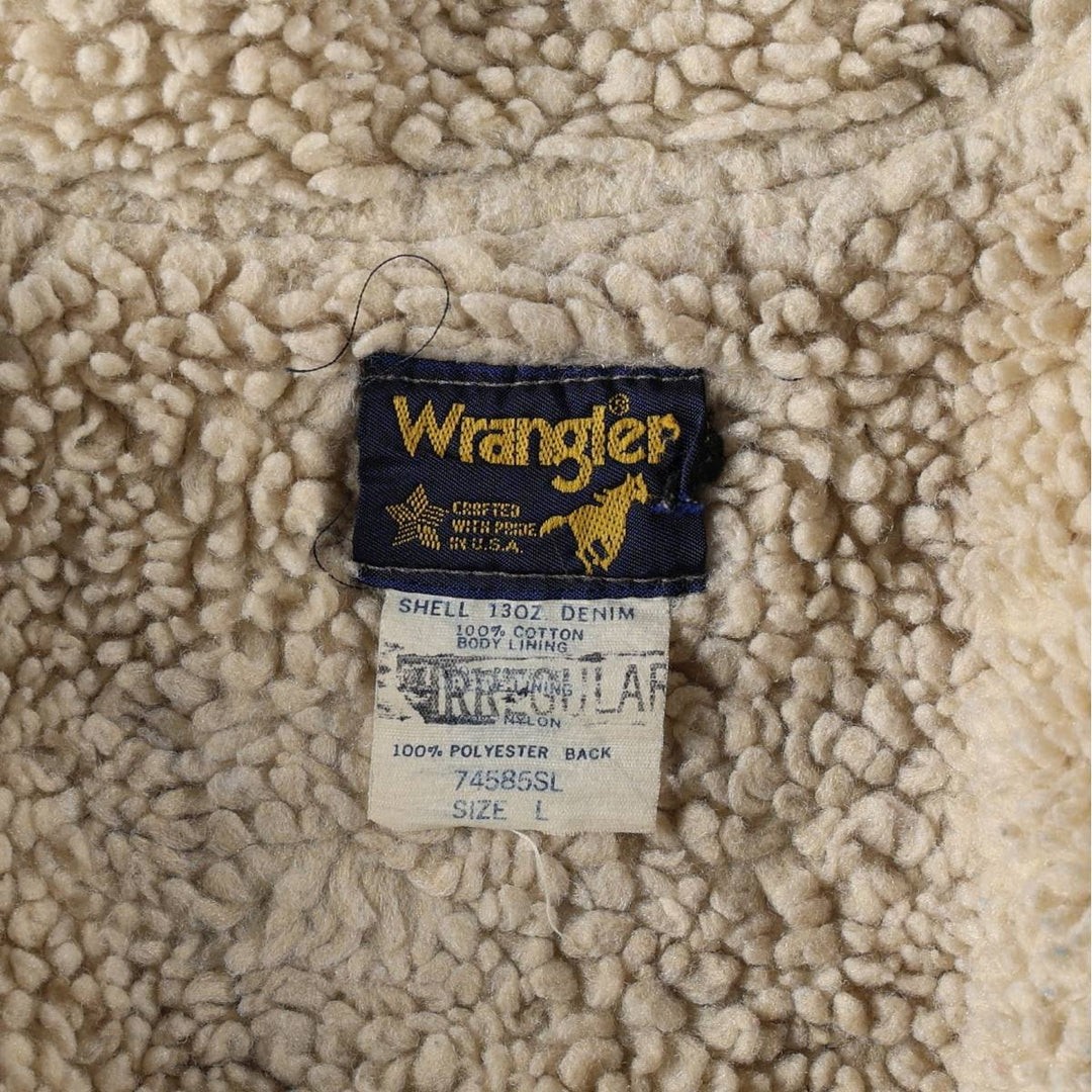 1970'S Wrangler Padded Denim Boa Jacket, Made in USA, Men's Size L (Equivalent), Vintage cotton blue type Vintage Second Hand