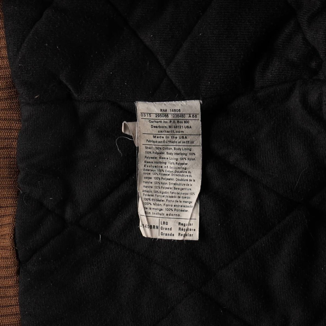 Carhartt Active Jacket, Padded Duck Full-Zip Hoodie, Made in USA, Men's Size L cotton Khaki type Vintage Second Hand