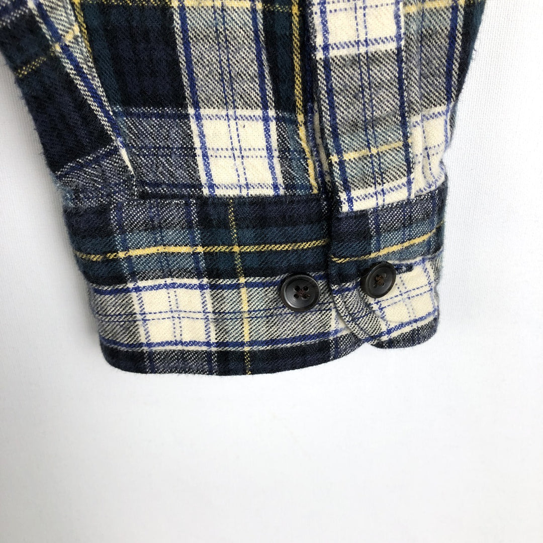LLBean Traditional Fit Long-Sleeve Button-Down Flannel Shirt, Men's Size L (approx.) cotton navy blue type Vintage Second Hand