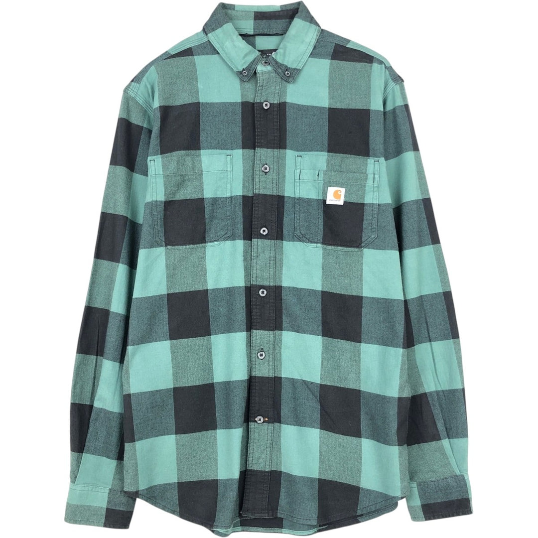 Carhartt Relaxed Fit Buffalo Check Long Sleeve Button-Down Flannel Check Shirt, Men's Size S (approx.) cotton green type Vintage Second Hand