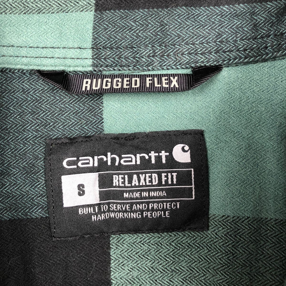 Carhartt Relaxed Fit Buffalo Check Long Sleeve Button-Down Flannel Check Shirt, Men's Size S (approx.) cotton green type Vintage Second Hand