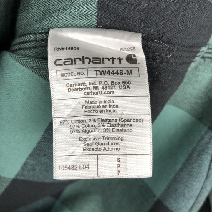 Carhartt Relaxed Fit Buffalo Check Long Sleeve Button-Down Flannel Check Shirt, Men's Size S (approx.) cotton green type Vintage Second Hand
