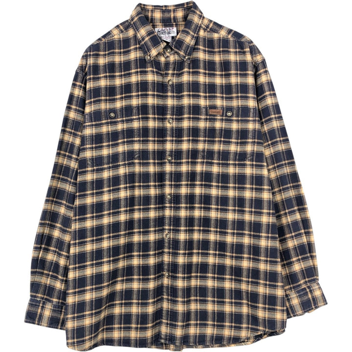 Carhartt Long-Sleeve Button-Down Flannel Check Shirt, Men's Size XL (approx.) cotton navy blue type Vintage Second Hand
