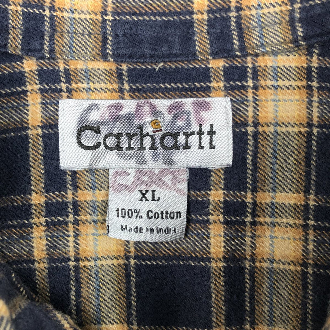 Carhartt Long-Sleeve Button-Down Flannel Check Shirt, Men's Size XL (approx.) cotton navy blue type Vintage Second Hand