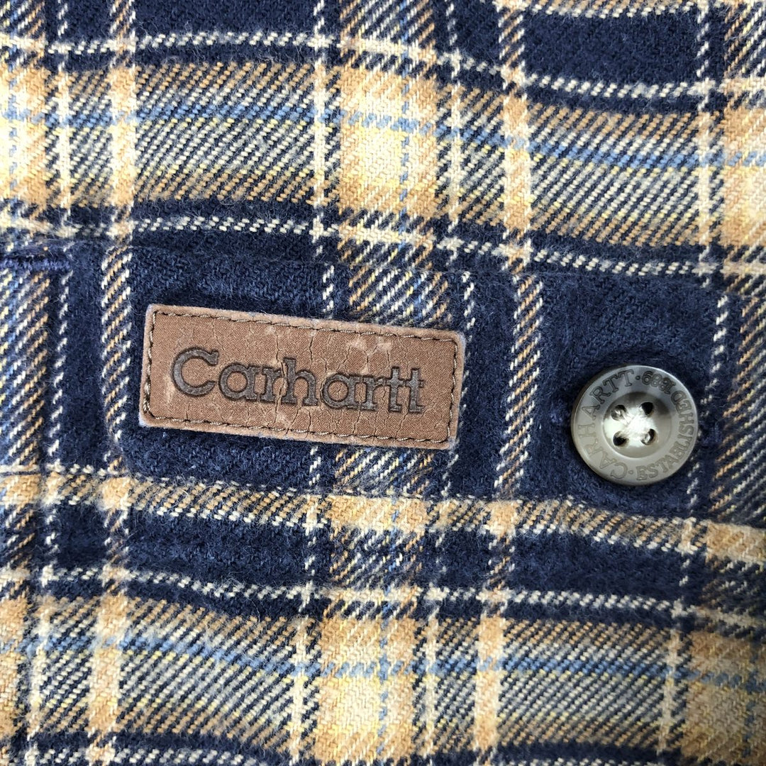 Carhartt Long-Sleeve Button-Down Flannel Check Shirt, Men's Size XL (approx.) cotton navy blue type Vintage Second Hand