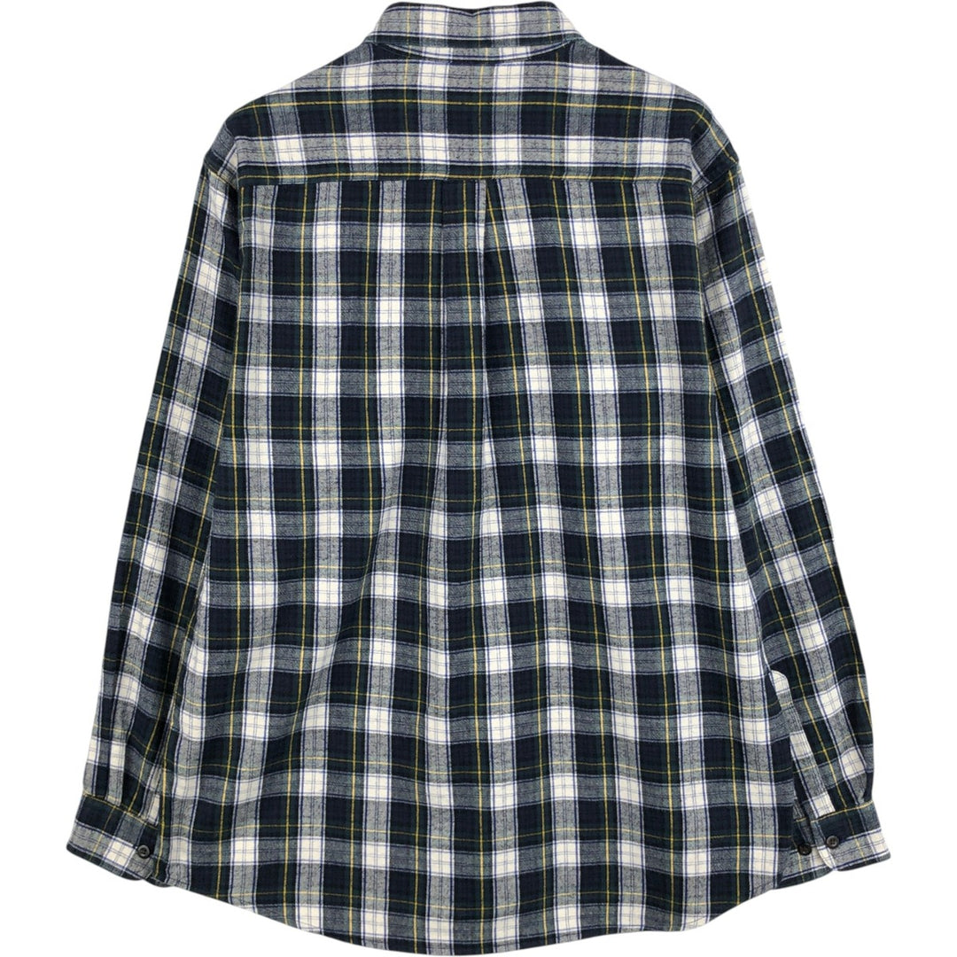 LLBean Long Sleeve Button Down Flannel Check Shirt Men's M Size cotton navy blue type Vintage Second Hand