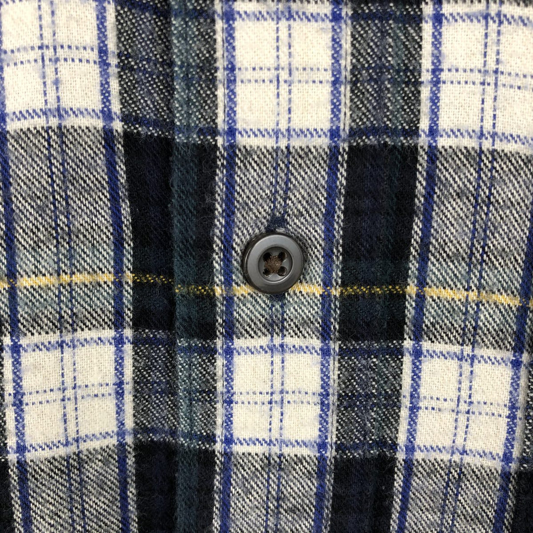 LLBean Long Sleeve Button Down Flannel Check Shirt Men's M Size cotton navy blue type Vintage Second Hand