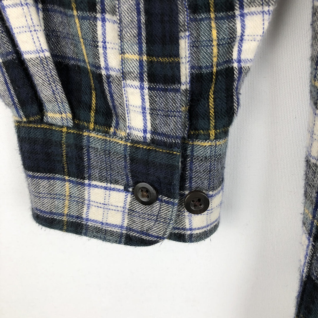LLBean Long Sleeve Button Down Flannel Check Shirt Men's M Size cotton navy blue type Vintage Second Hand
