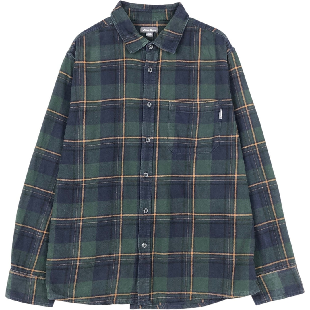 Eddie Bauer Light Flannel Check Shirt, Men's Size XL cotton green type Vintage Second Hand