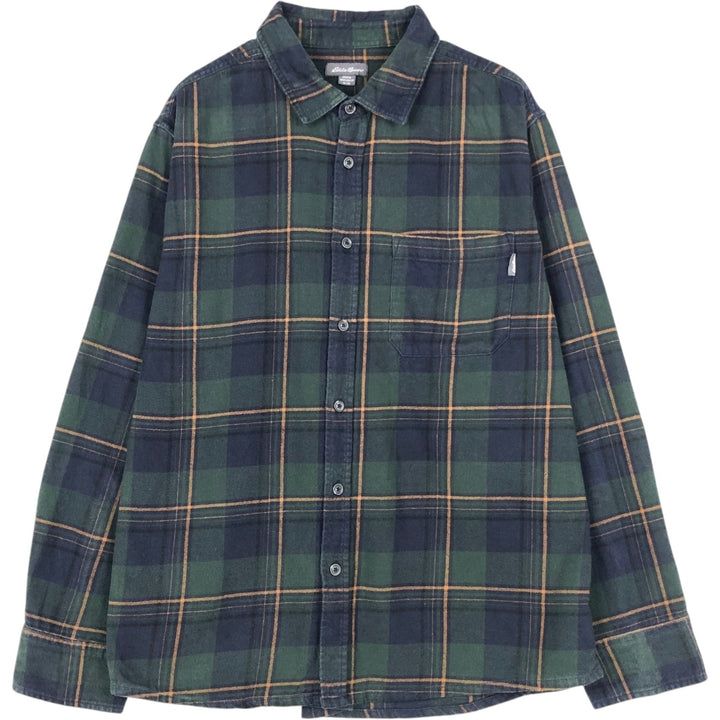 Eddie Bauer Light Flannel Check Shirt, Men's Size XL cotton green type Vintage Second Hand