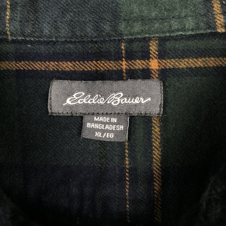 Eddie Bauer Light Flannel Check Shirt, Men's Size XL cotton green type Vintage Second Hand