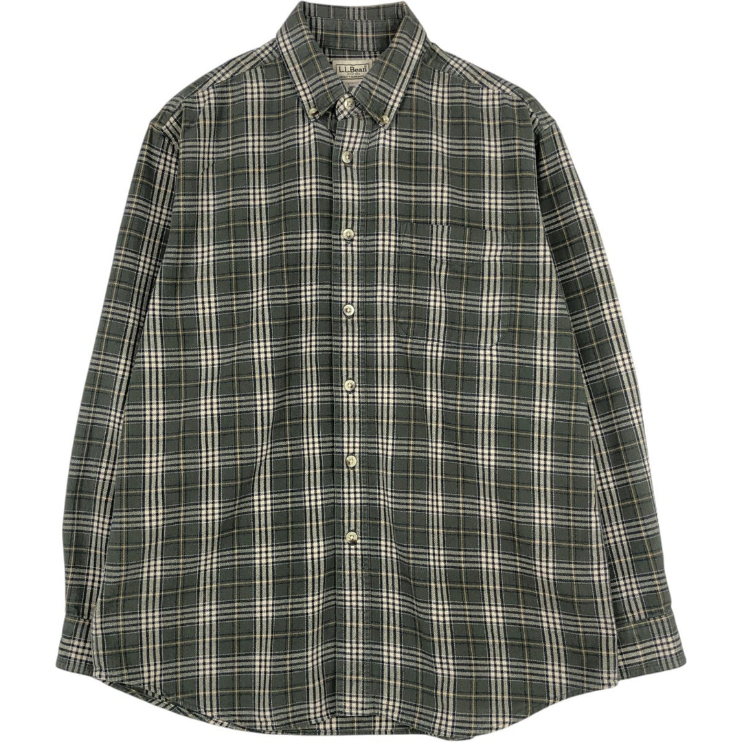 LLBean Long Sleeve Button Down Flannel Check Shirt Men's M Size cotton green type Vintage Second Hand