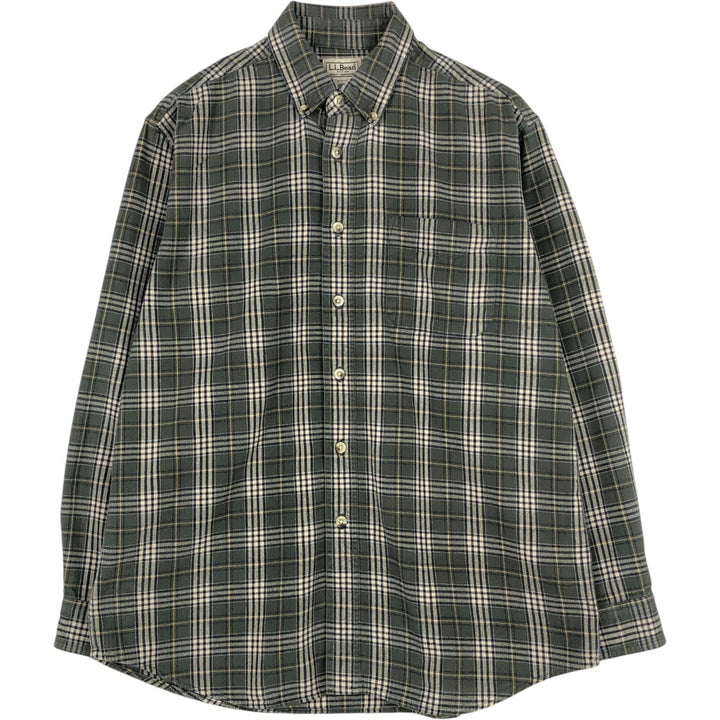 LLBean Long Sleeve Button Down Flannel Check Shirt Men's M Size cotton green type Vintage Second Hand