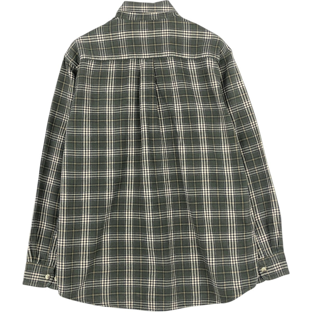 LLBean Long Sleeve Button Down Flannel Check Shirt Men's M Size cotton green type Vintage Second Hand