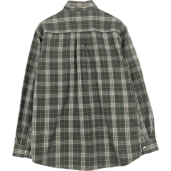LLBean Long Sleeve Button Down Flannel Check Shirt Men's M Size cotton green type Vintage Second Hand