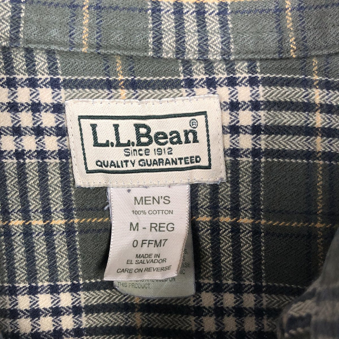 LLBean Long Sleeve Button Down Flannel Check Shirt Men's M Size cotton green type Vintage Second Hand