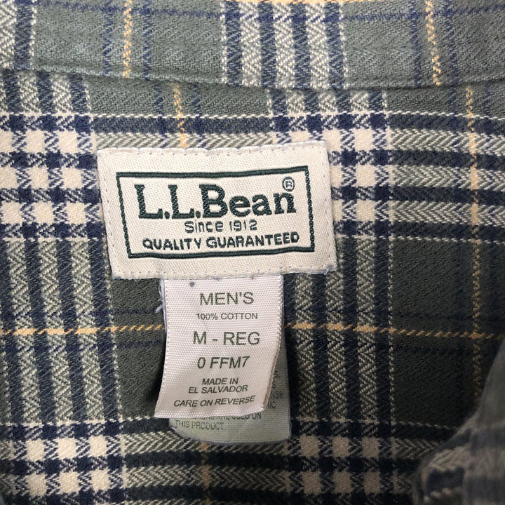 LLBean Long Sleeve Button Down Flannel Check Shirt Men's M Size cotton green type Vintage Second Hand