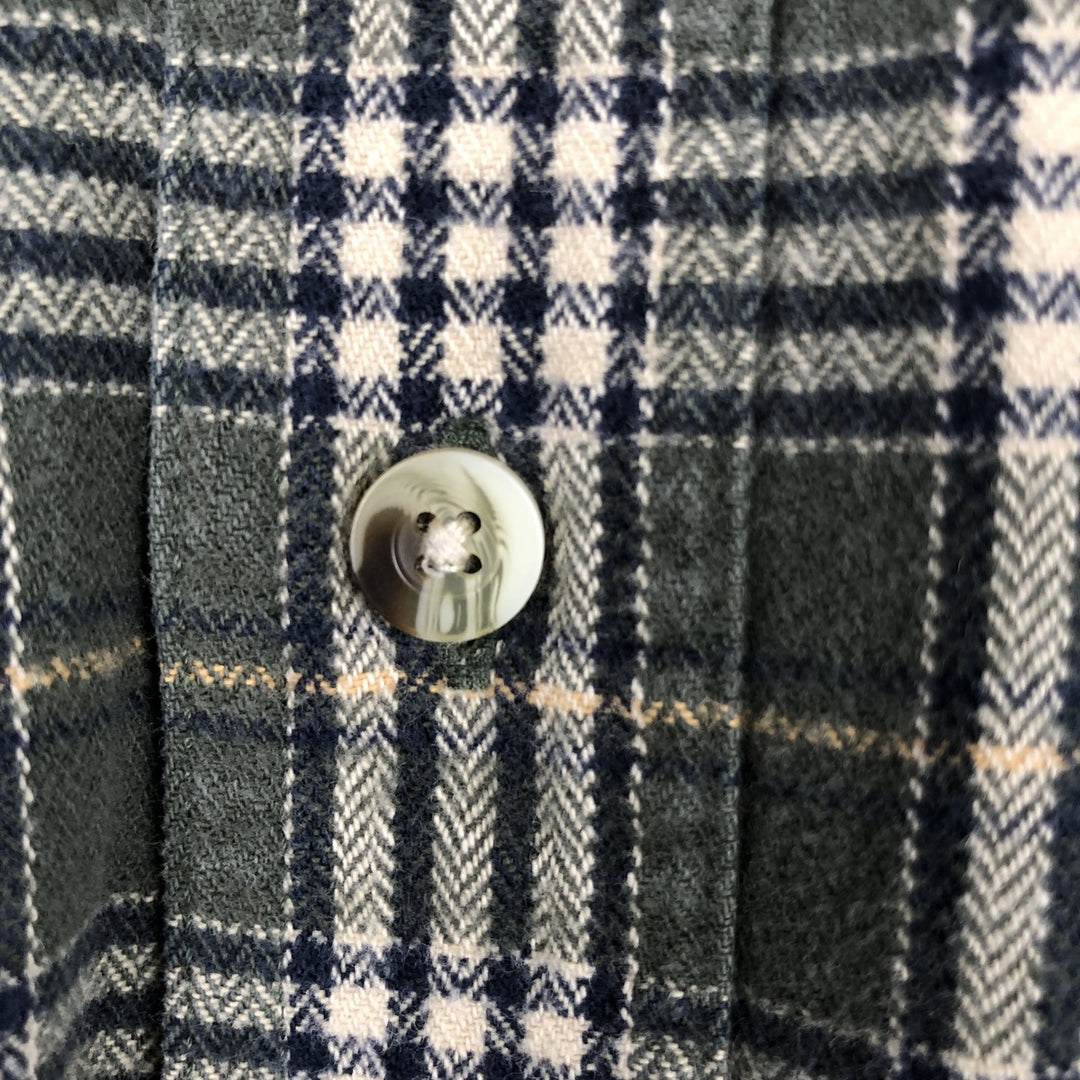 LLBean Long Sleeve Button Down Flannel Check Shirt Men's M Size cotton green type Vintage Second Hand