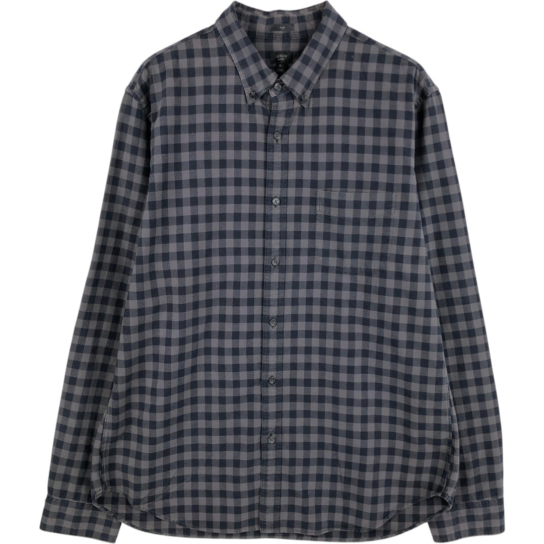 J.Crew Gingham Check Long-Sleeve Button-Down Light Flannel Shirt, Men's Size XL (approx.) cotton black type Vintage Second Hand
