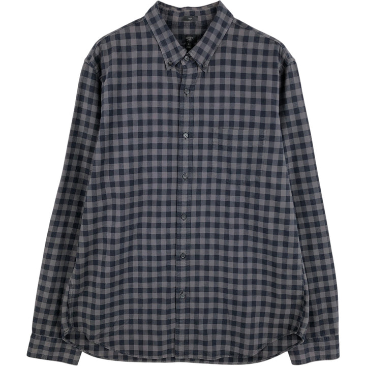 J.Crew Gingham Check Long-Sleeve Button-Down Light Flannel Shirt, Men's Size XL (approx.) cotton black type Vintage Second Hand