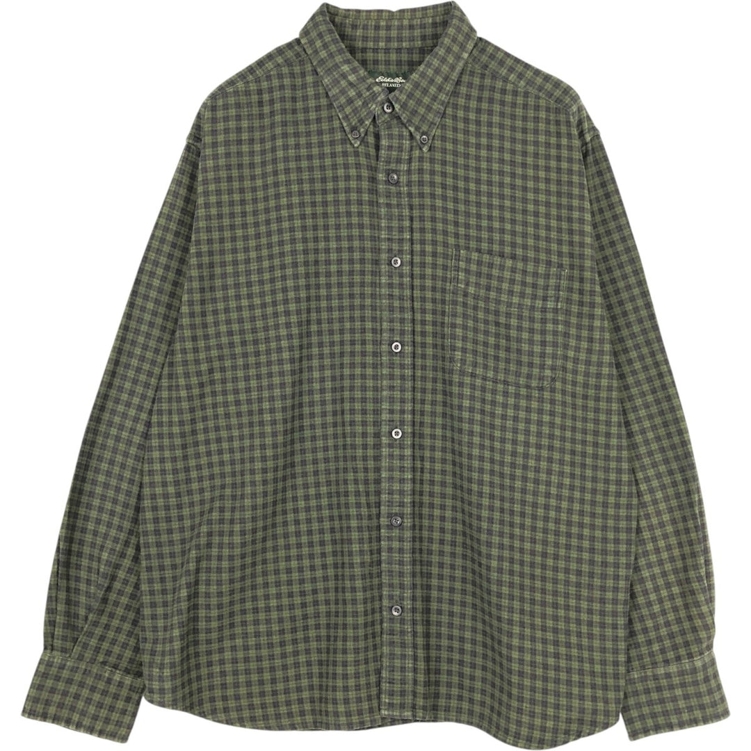 Eddie Bauer Relaxed Fit Long-Sleeve Button-Down Flannel Shirt, Men's Size XL (approx.) cotton green type Vintage Second Hand