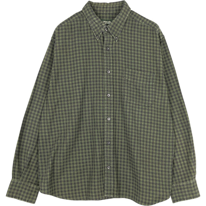 Eddie Bauer Relaxed Fit Long-Sleeve Button-Down Flannel Shirt, Men's Size XL (approx.) cotton green type Vintage Second Hand