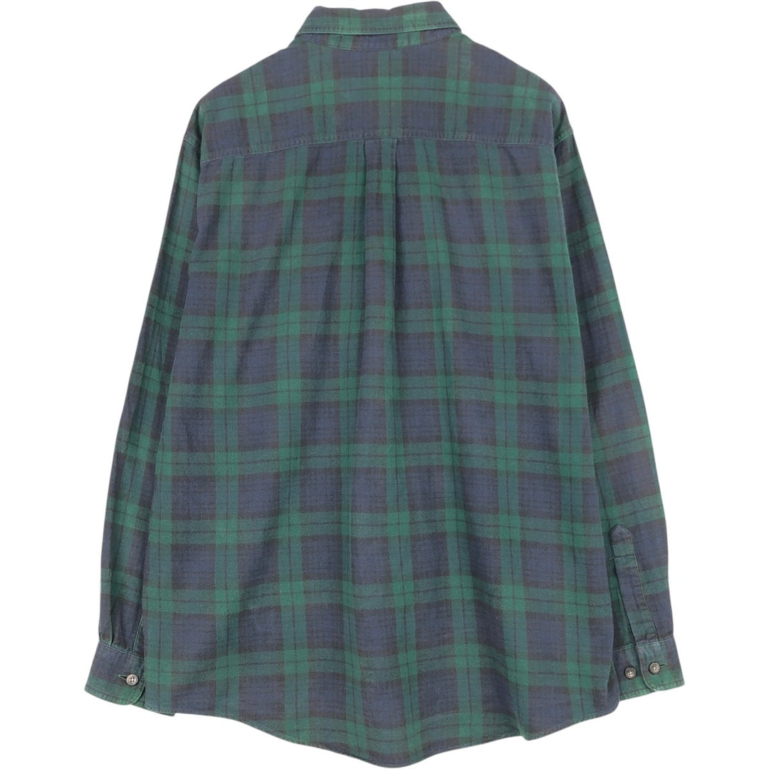 LLBean Blackwatch Check Long Sleeve Button-Down Flannel Check Shirt, Men's Size L cotton green type Vintage Second Hand