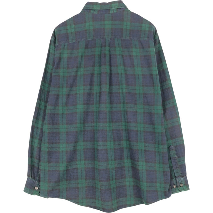 LLBean Blackwatch Check Long Sleeve Button-Down Flannel Check Shirt, Men's Size L cotton green type Vintage Second Hand