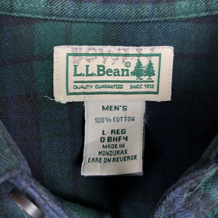 LLBean Blackwatch Check Long Sleeve Button-Down Flannel Check Shirt, Men's Size L cotton green type Vintage Second Hand