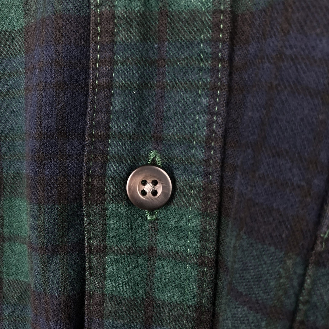 LLBean Blackwatch Check Long Sleeve Button-Down Flannel Check Shirt, Men's Size L cotton green type Vintage Second Hand