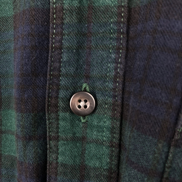 LLBean Blackwatch Check Long Sleeve Button-Down Flannel Check Shirt, Men's Size L cotton green type Vintage Second Hand