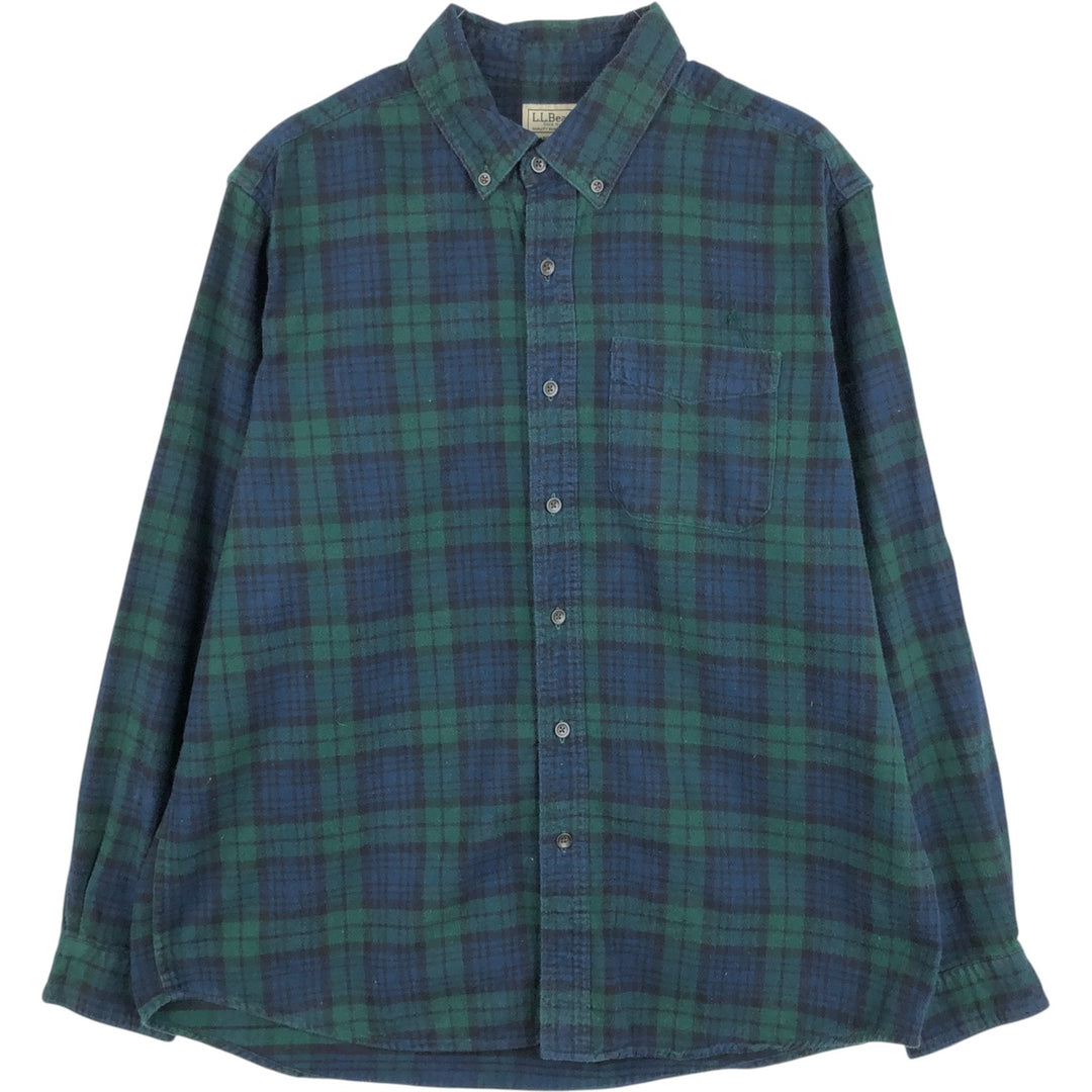 LLBean Long Sleeve Button Down Light Flannel Check Shirt, Men's Size L cotton green type Vintage Second Hand