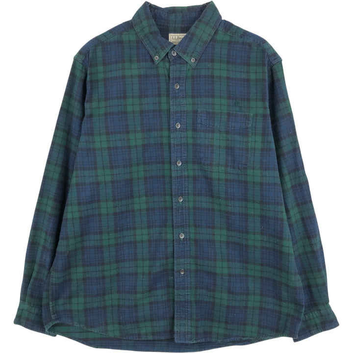LLBean Long Sleeve Button Down Light Flannel Check Shirt, Men's Size L cotton green type Vintage Second Hand