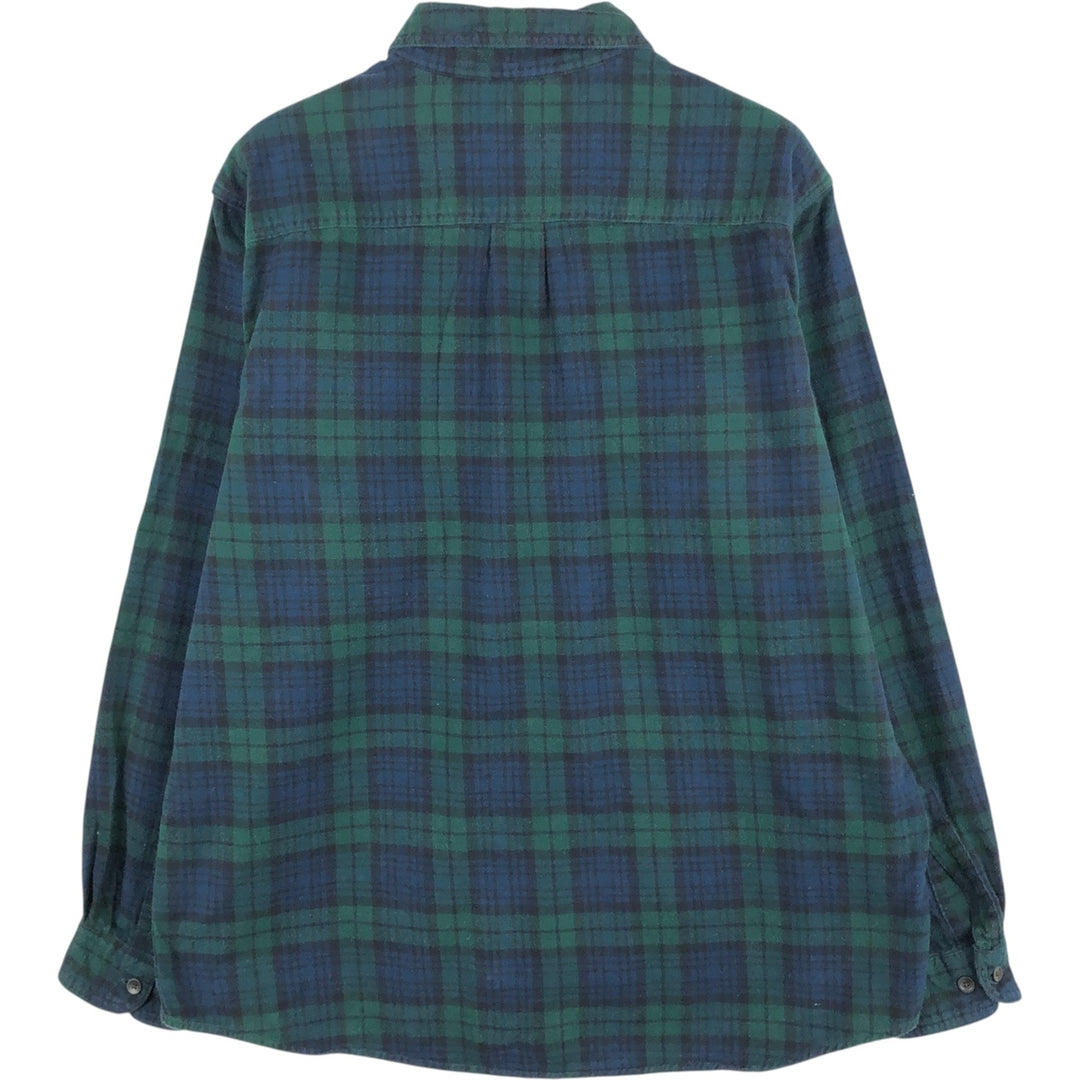 LLBean Long Sleeve Button Down Light Flannel Check Shirt, Men's Size L cotton green type Vintage Second Hand