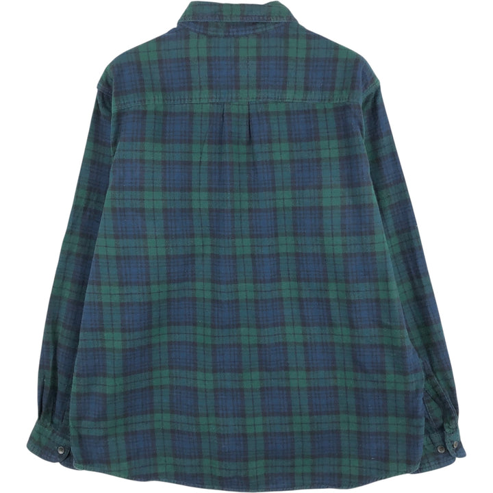 LLBean Long Sleeve Button Down Light Flannel Check Shirt, Men's Size L cotton green type Vintage Second Hand