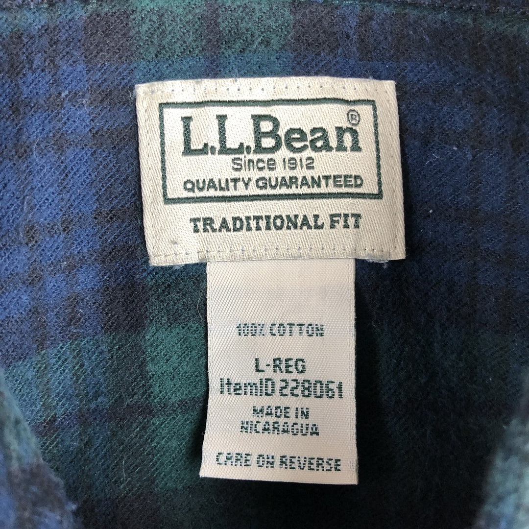 LLBean Long Sleeve Button Down Light Flannel Check Shirt, Men's Size L cotton green type Vintage Second Hand