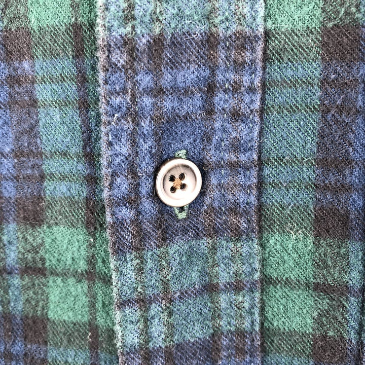 LLBean Long Sleeve Button Down Light Flannel Check Shirt, Men's Size L cotton green type Vintage Second Hand