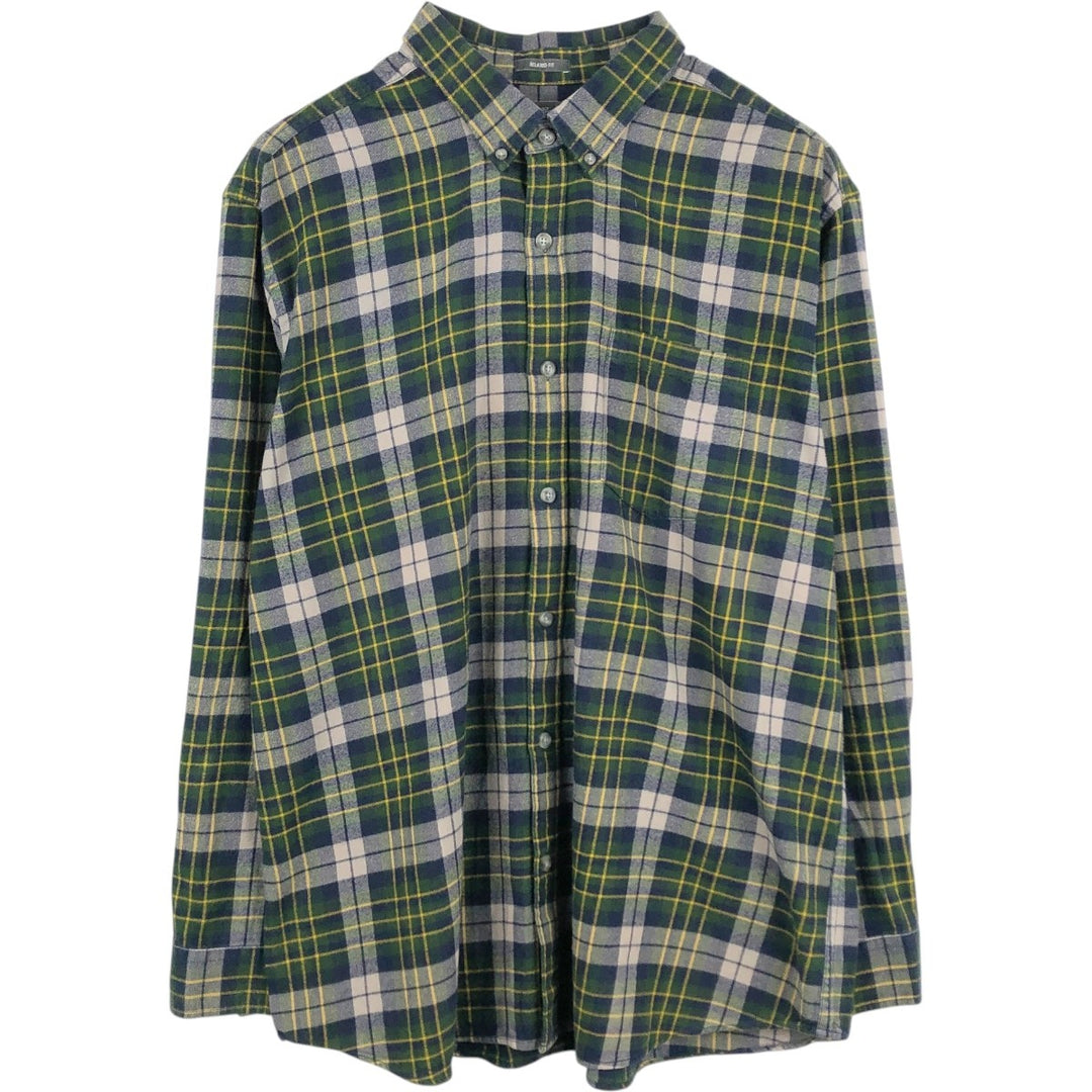Eddie Bauer Relaxed Fit Long-Sleeve Flannel Check Shirt, Men's Size XL (approx.) cotton green type Vintage Second Hand