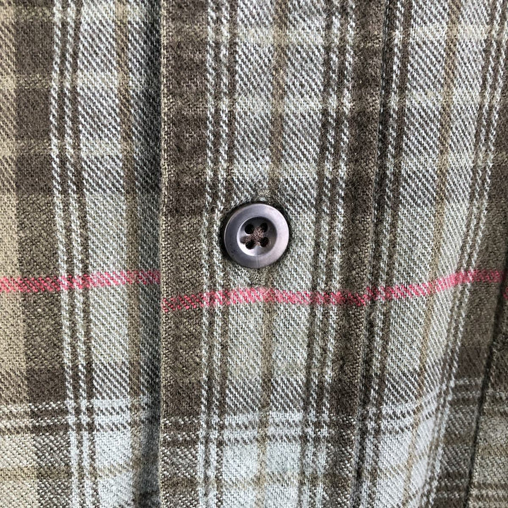LLBean Long-Sleeve Button-Down Flannel Check Shirt, Made in Canada, Men's Size XL (approx.) cotton green type Vintage Second Hand