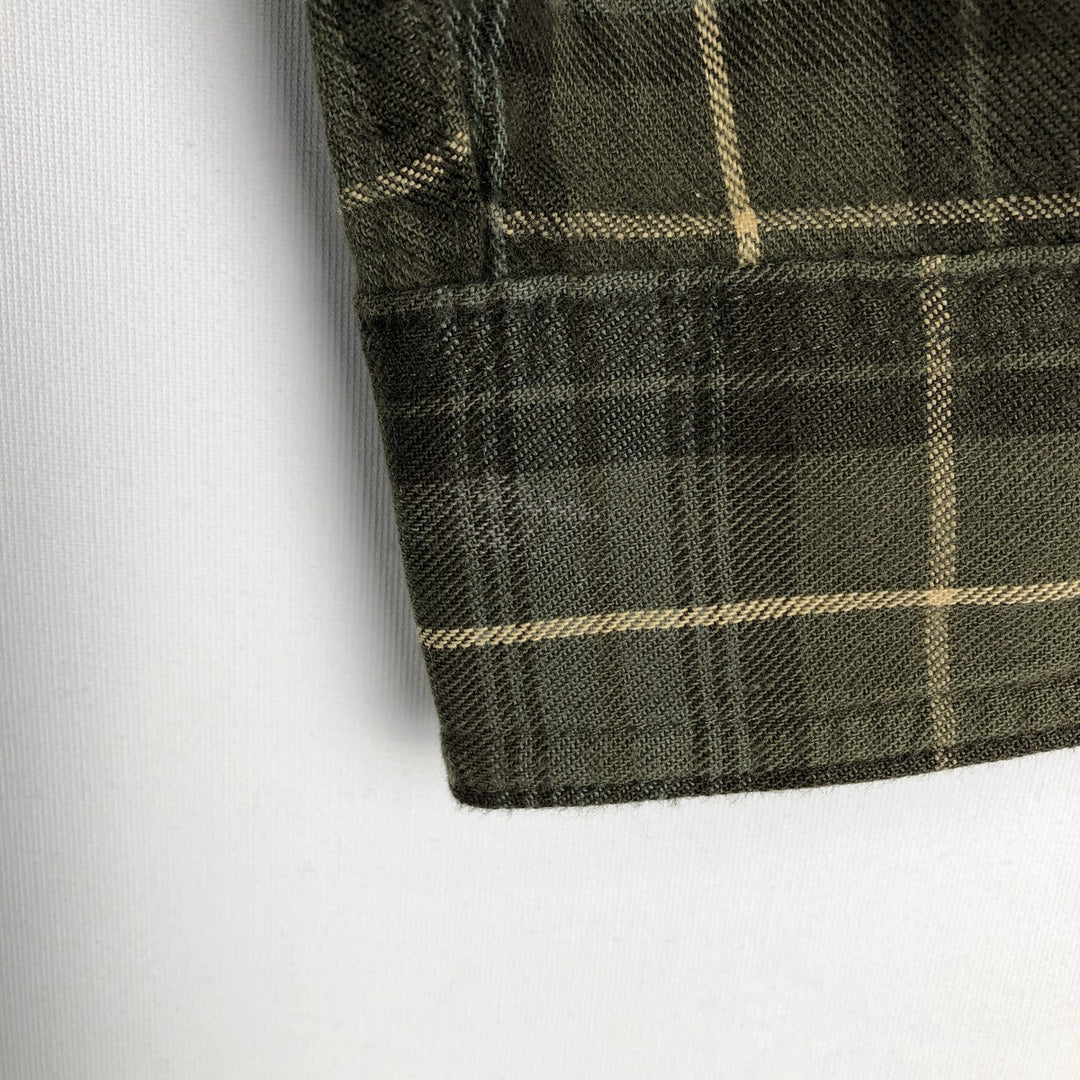 LLBean Long-Sleeve Button-Down Flannel Check Shirt, Made in Canada, Men's Size XL (approx.) cotton green type Vintage Second Hand