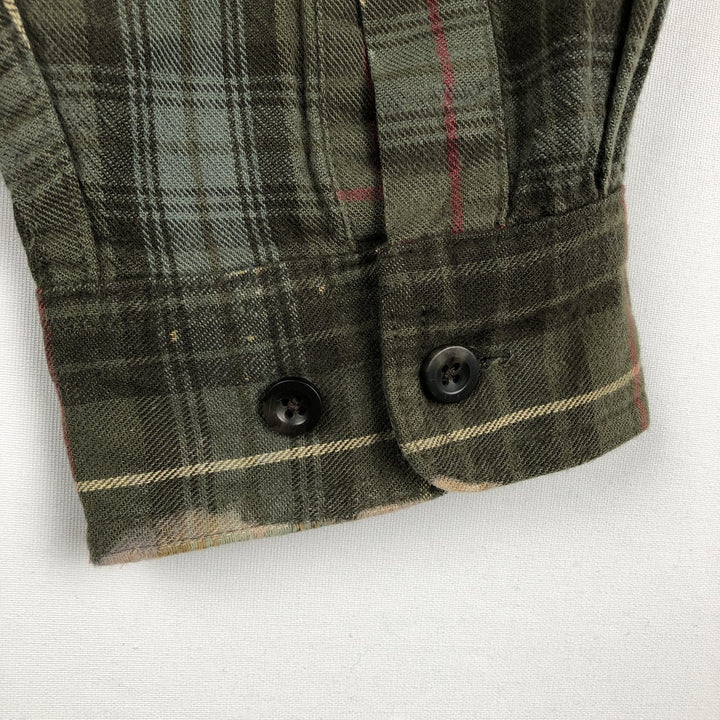 LLBean Long-Sleeve Button-Down Flannel Check Shirt, Made in Canada, Men's Size XL (approx.) cotton green type Vintage Second Hand