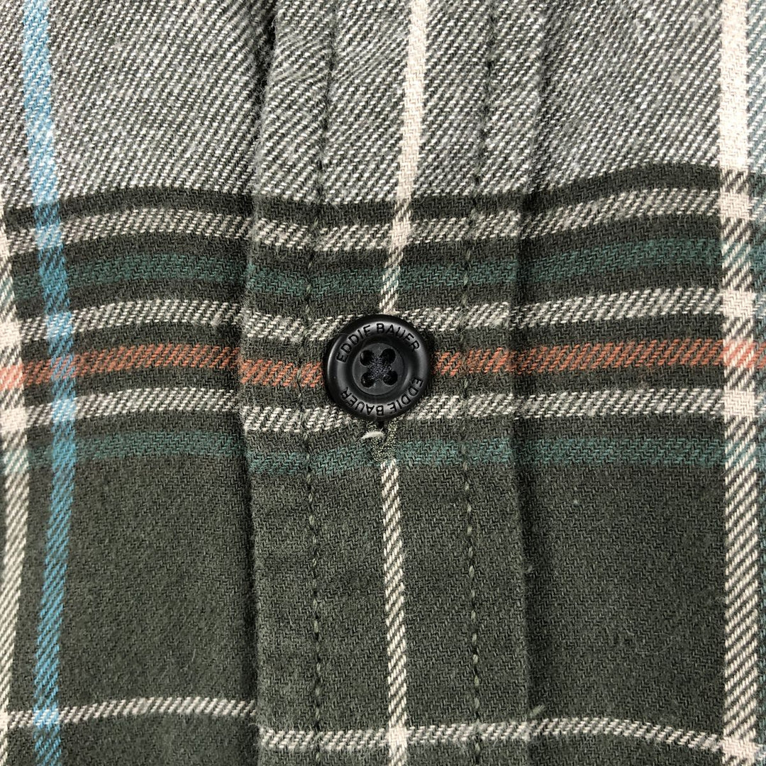Eddie Bauer Classic Fit Long Sleeve Button-Down Light Flannel Check Shirt, Men's Size XL cotton pale white type Vintage Second Hand