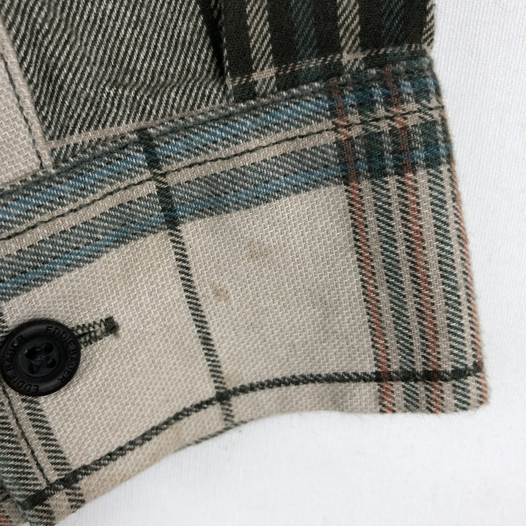 Eddie Bauer Classic Fit Long Sleeve Button-Down Light Flannel Check Shirt, Men's Size XL cotton pale white type Vintage Second Hand