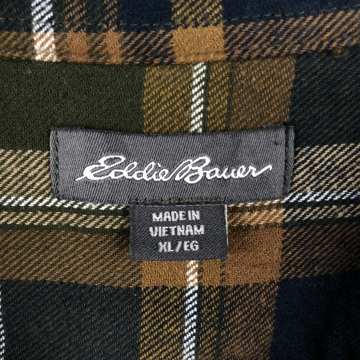 Eddie Bauer Long-Sleeve Light Flannel Check Shirt, Wide Collar, Men's Size XL (approx.) cotton brown type Vintage Second Hand